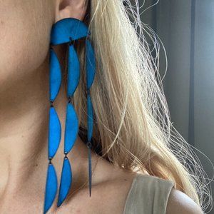 Annie Costello Brown ACB Blue Rain Earrings 5.75"